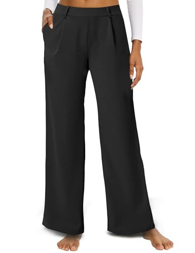 Rheane Black Wide Leg Pants Casual Dress Pants for Women Petite Yoga Pants Dress Slacks Sweatpants Women(Black 27.5" L) | Amazon (US)