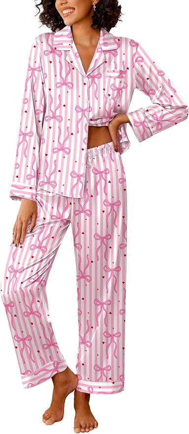 Ekouaer Womens Silk Satin Pajama Sets 2 Piece Sleepwear Pjs Set Long Sleeve Button Down Top and P... | Amazon (US)