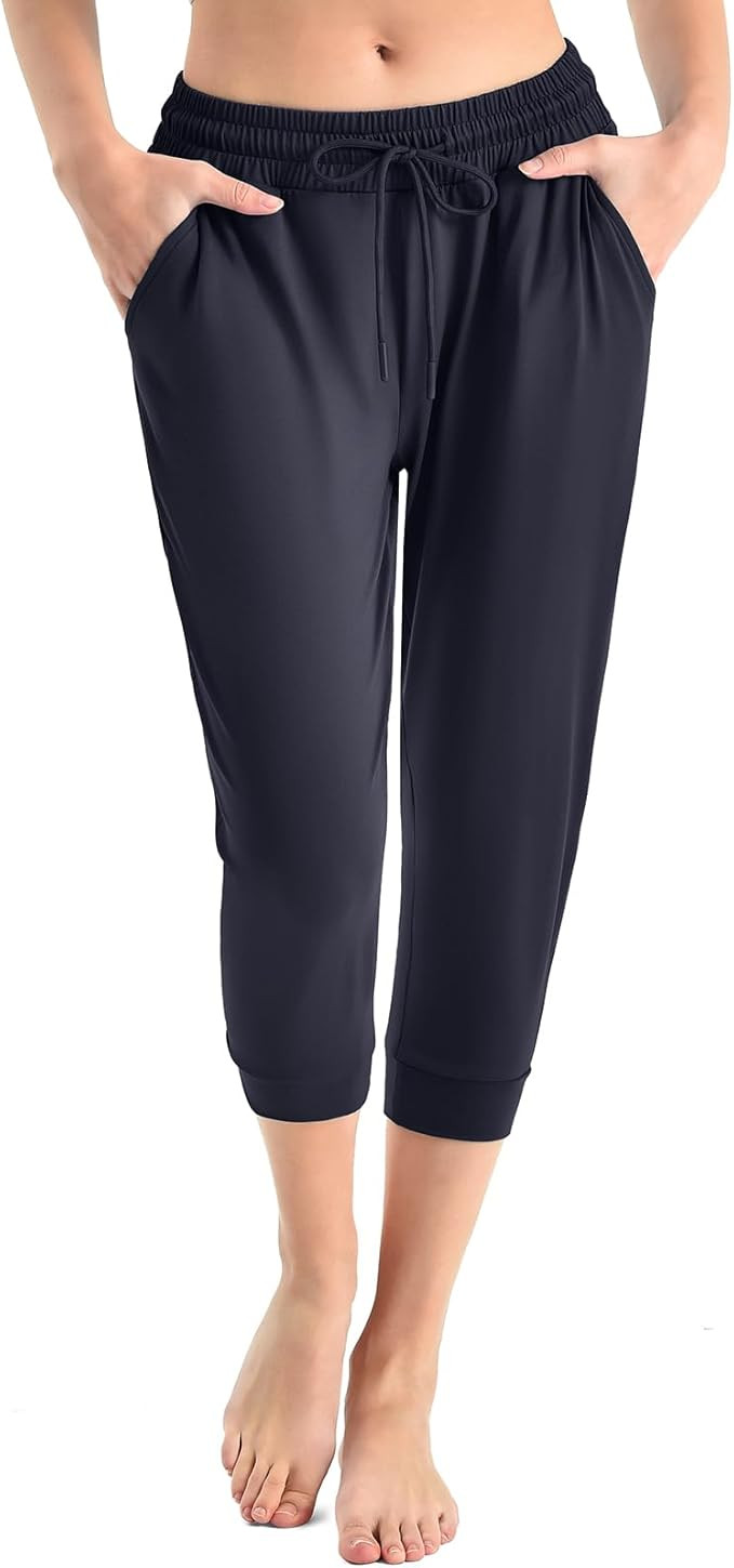 Walifrey Capri Pants for Women with Pockets, Cropped Joggers Drawstring Sweatpants for Lounging W... | Amazon (US)