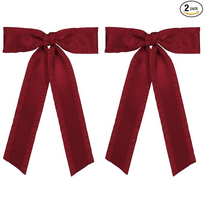 5.5" Hair Bow Clips for Women Girls,Wine Red Silky Satin Ruffle Ribbon Bowknot Alligator Barrette... | Amazon (US)
