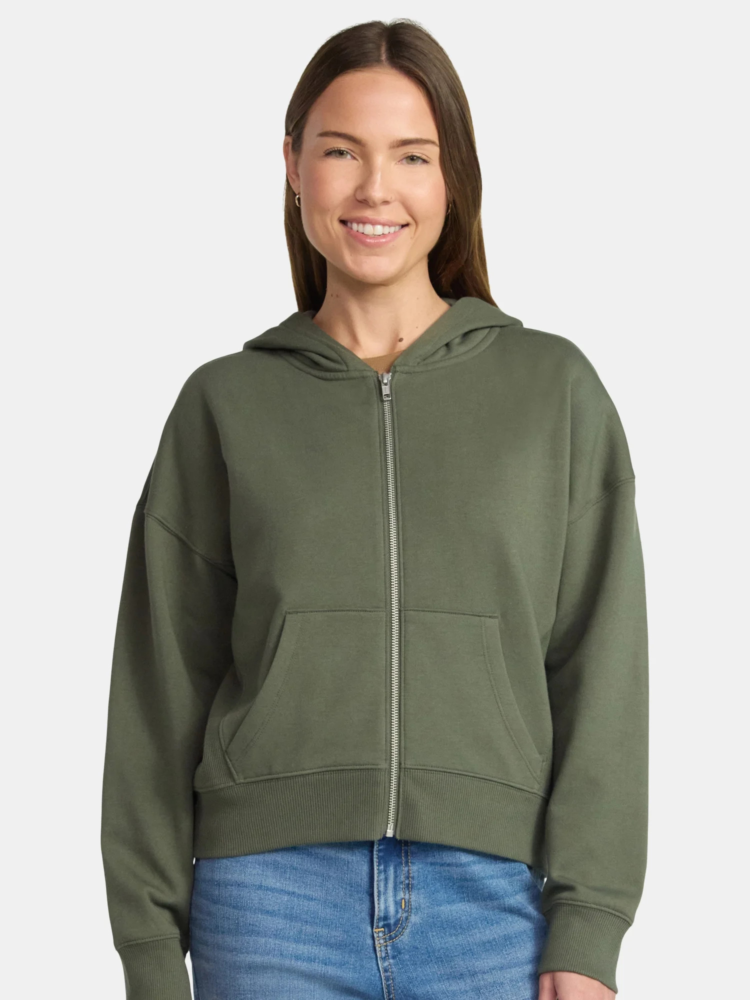 Time and Tru Women's Cropped Zip Up Fleece Hoodie, Sizes XS-XXXL | Walmart (US)