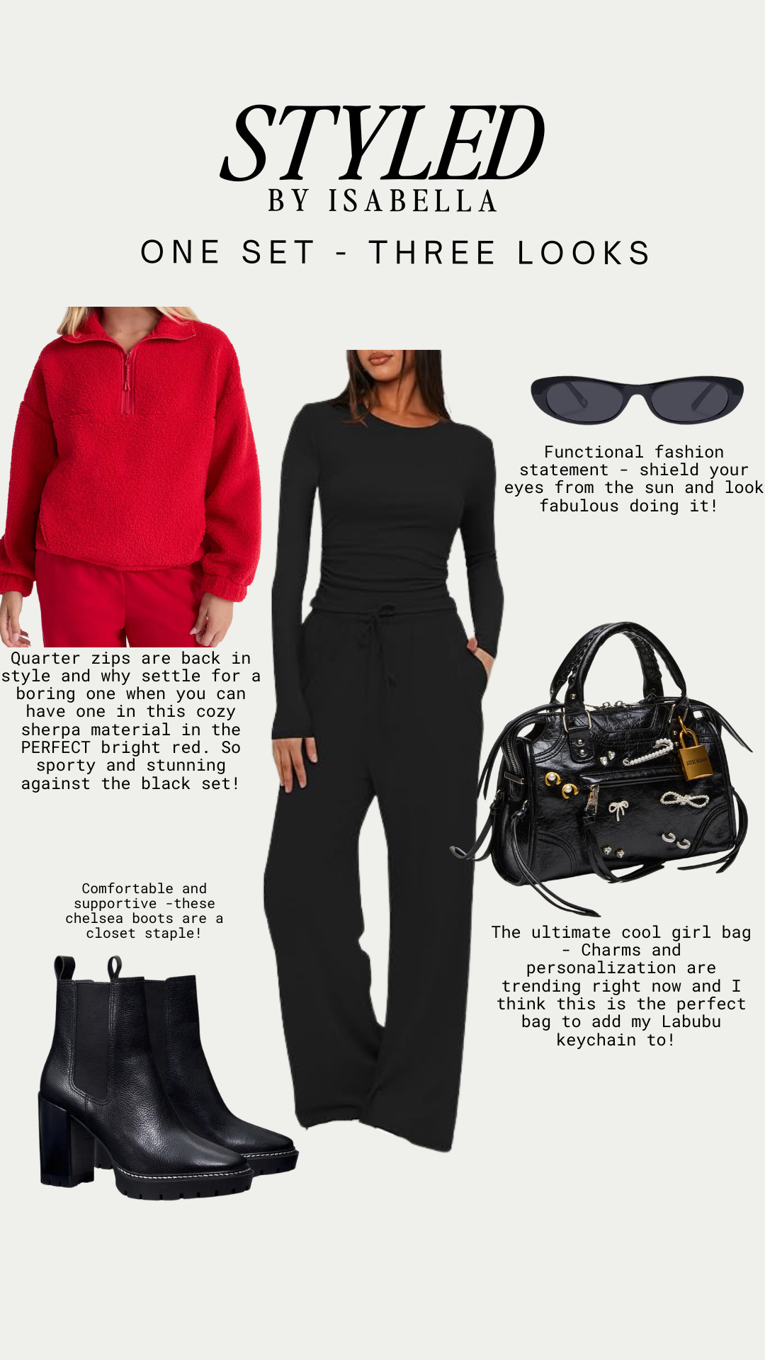 One Amazon set, three totally different vibes—this is look  🖤

If you missed it, I’m styling the same best-selling Amazon lounge set three ways, and this black set outfit is all about effortless, everyday chic. I love how this matching set works as a base layer—polished enough to wear out, comfortable enough to live in. I styled it with a bold pop of red (because contrast always wins), classic black Chelsea boots, and cool-girl accessories to elevate the whole look.

This is the kind of Amazon fashion find that works year-round—perfect for travel outfits, casual winter outfits, running errands, or cozy days when you still want to look put together. If you’re building a capsule wardrobe or love versatile matching sets, this one is a must.

👉 Don’t miss look  in brown coming next

           
@confessionsofasuperager 

 #2 #3 #AmazonFashion #AmazonFinds #MatchingSet #LoungewearSet #TravelOutfit #CasualChic #WinterOutfitInspo #CapsuleWardrobe #Over40Style #EffortlessStyle #LTKFinds #LTKStyle 

#LTKSeasonal #LTKActive #LTKSaleAlert