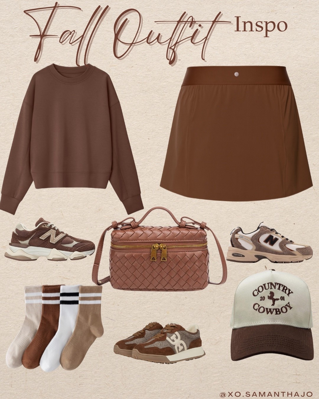 casual fall athleisure brunch outfits coffee run style neutral fall outfit inspo brown monochrome outfit trendy look for less alo match point skirt crz yoga  amazon outfits fall sneakers new balance 9060 Sam Edelman sneakers fall sneakers leather handbags top handle handbags  crew neck sweatshirts affordable fashion amazon finds tennis skirt athletic skort woven fall bags lookalike skirt outfit fall layers cozy crewneck sweatshirt sporty chic brown crossbody bag woven handbag striped socks country cowboy trucker hat everyday errands outfit fall capsule wardrobe

#LTKStyleTip #LTKActive #LTKSeasonal