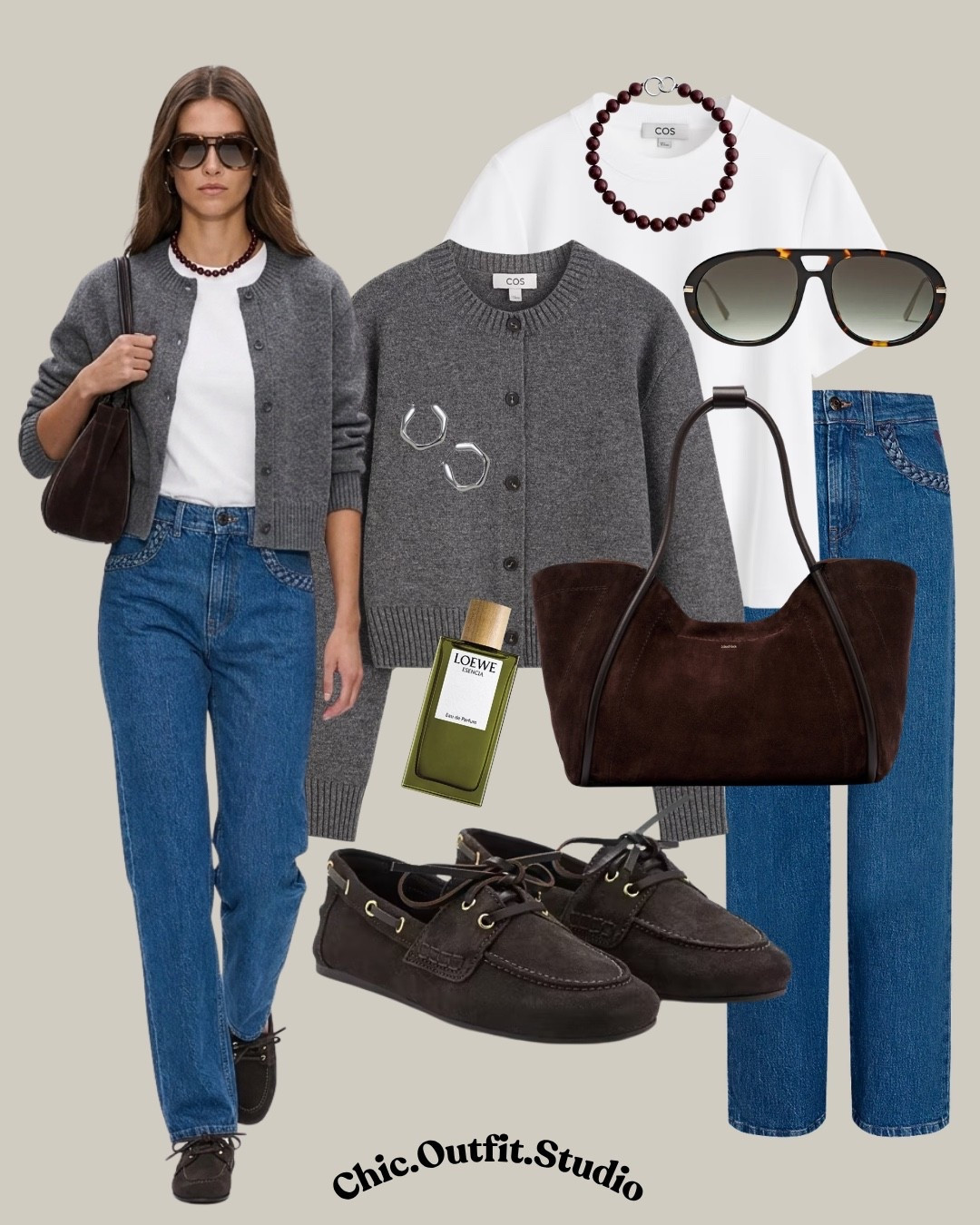 Gray Cardigan, Denim & Brown Accessories 

✨A soft gray cardigan styled with a simple white tee and classic blue jeans is the kind of effortless combination you can wear on repeat. The chocolate brown suede bag, dark brown shoes, and burgundy beaded necklace add warmth and personality to the cool gray-and-denim palette. 

✨An easy choice for weekend brunch, coffee runs, shopping days, casual office settings, travel, or relaxed city days.

✨Tags: gray cardigan outfit women, gray sweater jeans outfit, gray cardigan blue jeans, white tee cardigan outfit, blue jeans outfit women, brown suede bag outfit, brown shoes with jeans, burgundy accessories outfit, pre fall casual outfit, fall transition outfit women, everyday casual chic, minimalist casual outfit, European casual style, effortless fall outfit, classic denim outfit women, elevated basics outfit, weekend outfit women, casual office outfit, timeless everyday style

#LTKautumn #LTKshoes #LTKjeans