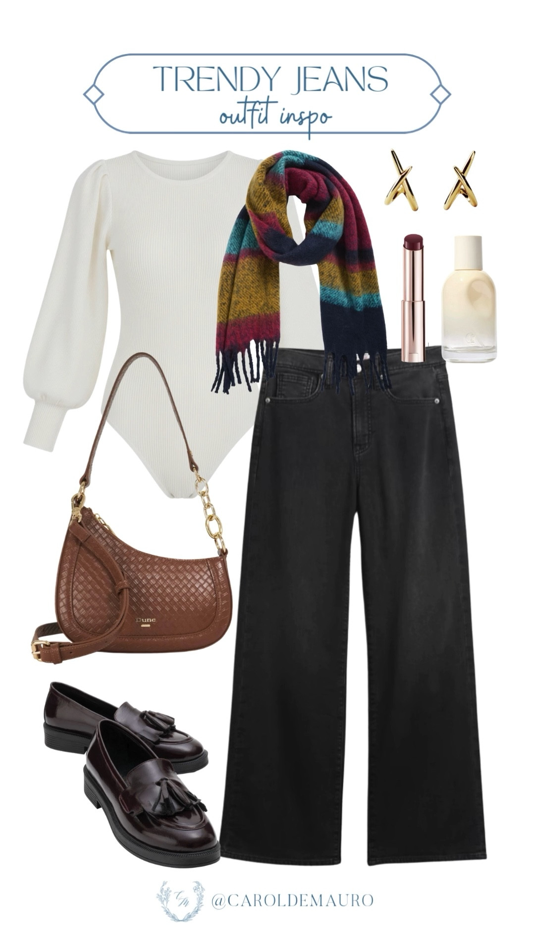 You’ve seen them everywhere, but here is how I’m actually styling the 'it' jeans of the season! Pair it with a white long-sleeve sweater bodysuit top, a multicolor stripe fringe scarf, leather loafers, and a chain detail shoulder bag.

trendy jeans, outfit inspo, casual style, streetwear, city stroll look, everyday wear, weekend outfit, capsule wardrobe as

#LTKU #LTKSeasonal #LTKBeauty