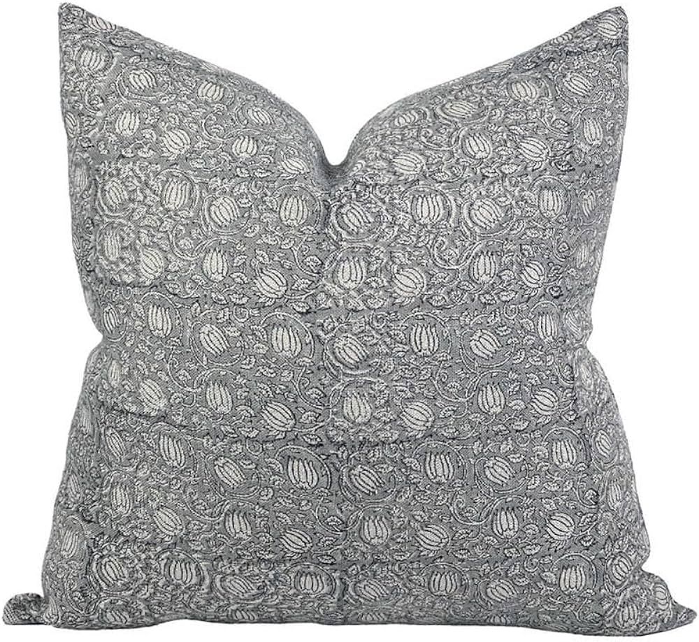 Floral Block Print Pillow Cover in Gray for Home Decor, Throw Pillow Case/Cover, Indoor Outdoor, ... | Amazon (US)