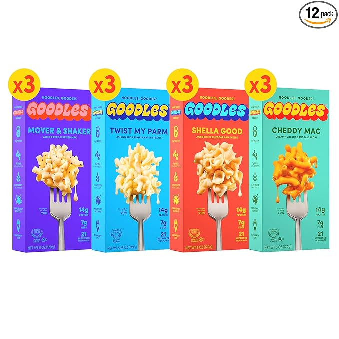 Goodles Mac & Cheese Assortment 12 Pack, 6oz - 14g Protein, 6g Fiber with Prebiotics, 21 Nutrient... | Amazon (US)