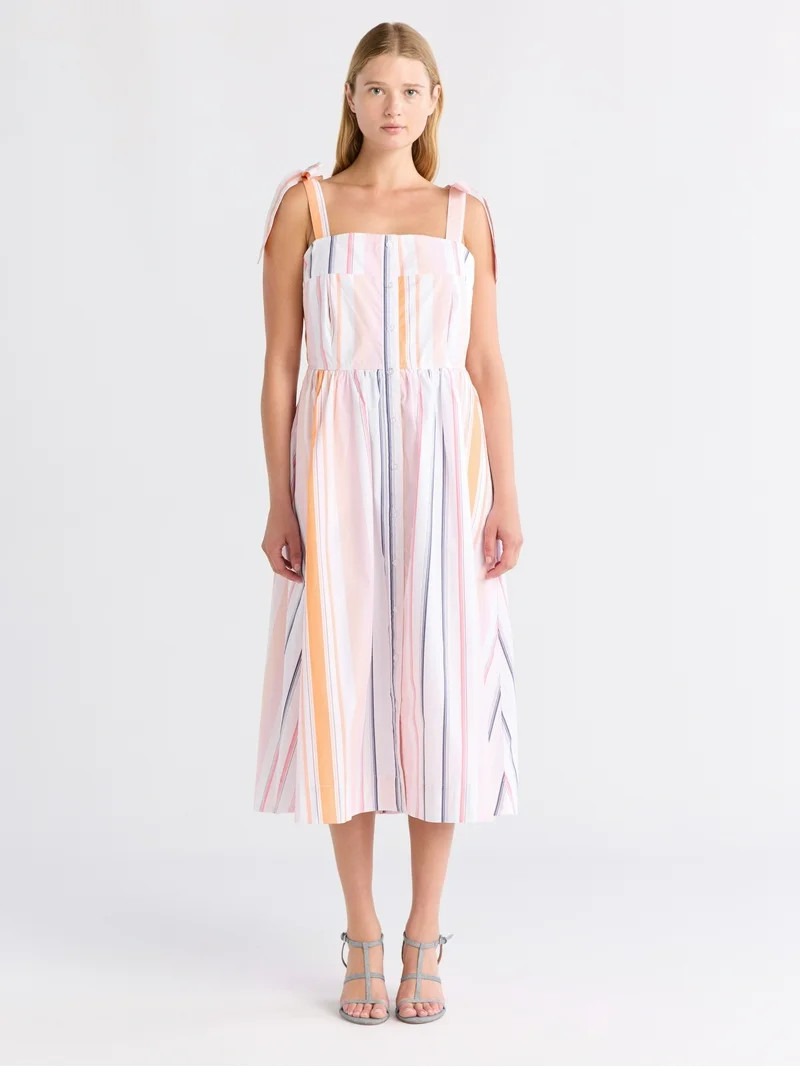 Free Assembly Women's and Women's Plus Sleeveless Cotton Midi Dress with Tie Shoulders, XS-4X - W... | Walmart (US)