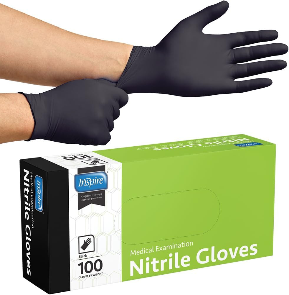 Inspire Black Nitrile Disposable Gloves | 4.5 Nitrile Disposable Safety Medical Cooking Cleaning ... | Amazon (US)