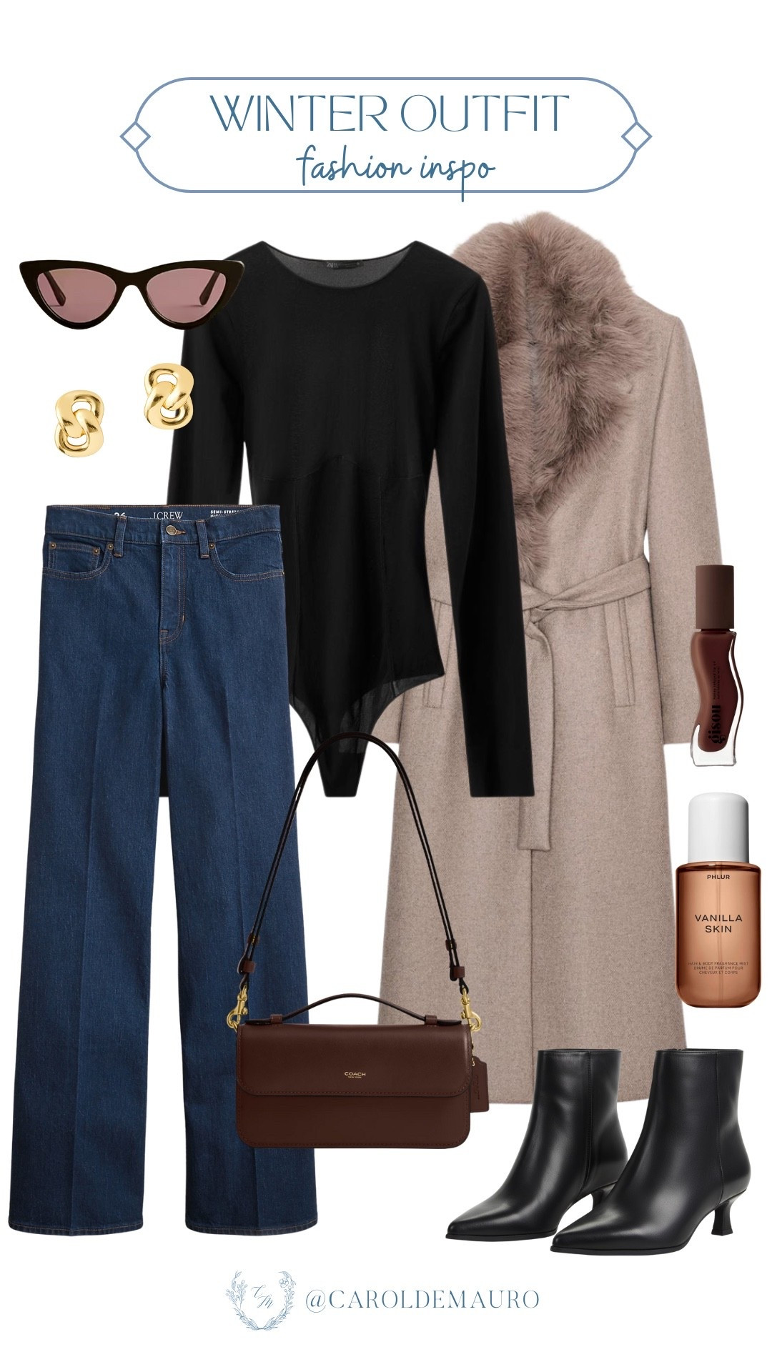 You're going to feel so effortlessly chic walking into any room wearing these wide-leg jeans, the sleek black bodysuit, and that incredible long coat with the faux-fur collar. Just add the bold earrings and a swipe of dark lippie, and you're ready for anything.

winter outfit, casual chic, elevated basics, boots season, fashion accessories, fashion inspo, seasonal styling, wardrobe refresh

#LTKSeasonal #LTKFindsUnder100 #LTKU