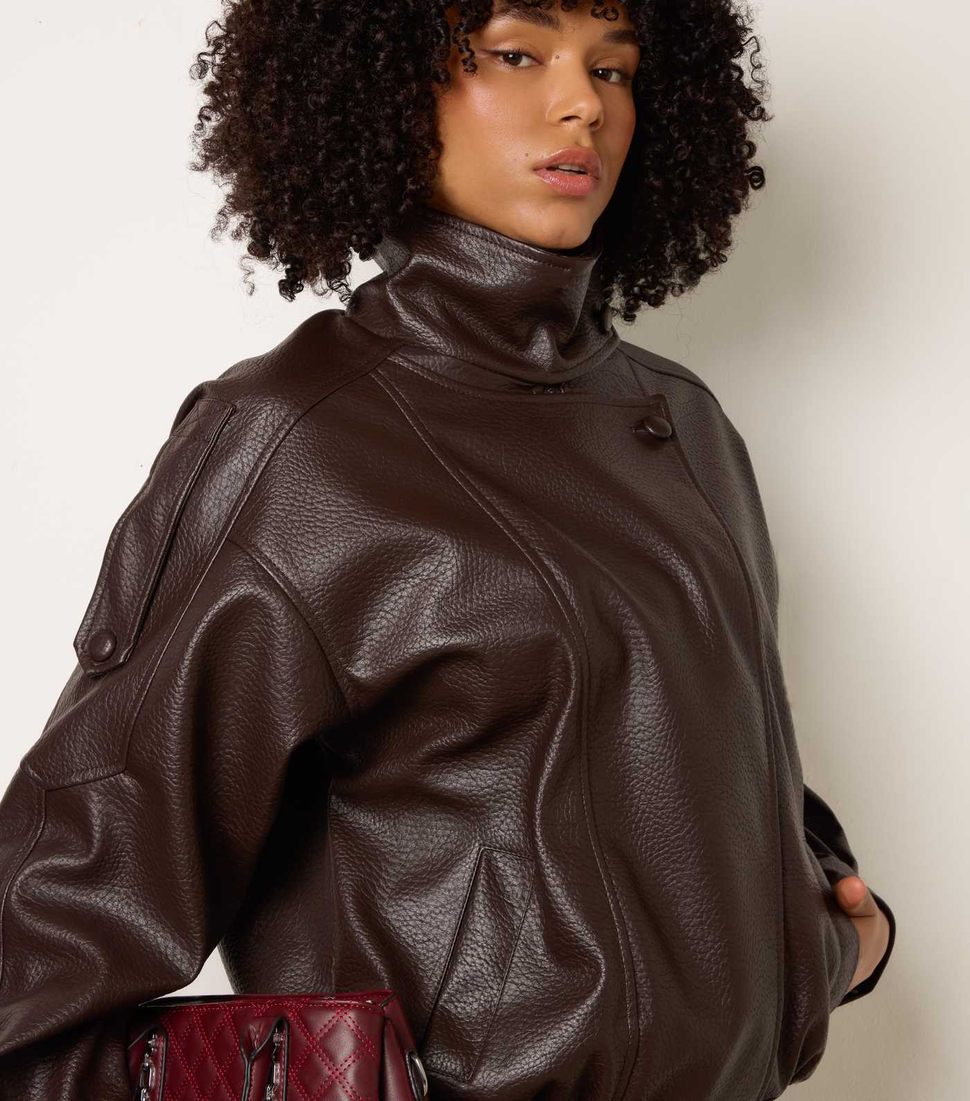 Blue Vanilla Dark Brown Faux Leather High Collar Jacket | New Look | New Look (UK)