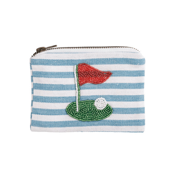 Mud Pie Blue Stripe Golf Beaded Pouch | Cotton/Fiber | Mud Pie