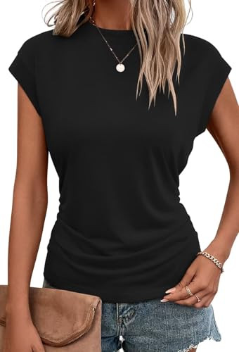 Bliwov Womens Fall Cap Sleeve Tops Business Casual Crewneck T Shirts Trendy Outfits Beach Vacatio... | Amazon (US)