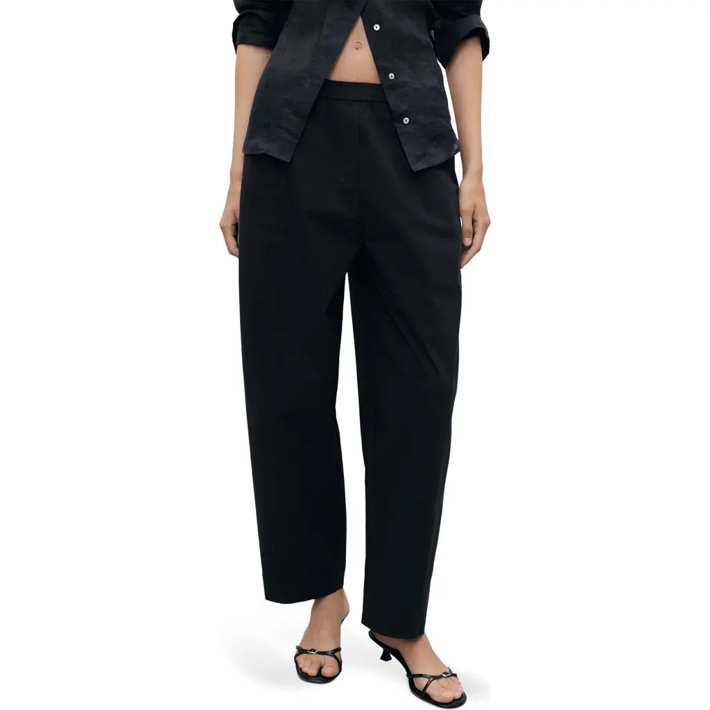 MANGO Pull-On Stretch Cotton Pants in Black at Nordstrom, Size Small | Nordstrom