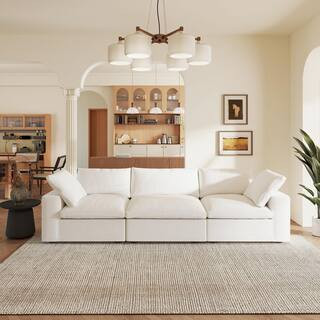 121 in. Square Arm 3-Piece Linen Modular Sectional Sofa Cloud Couch in. White | The Home Depot
