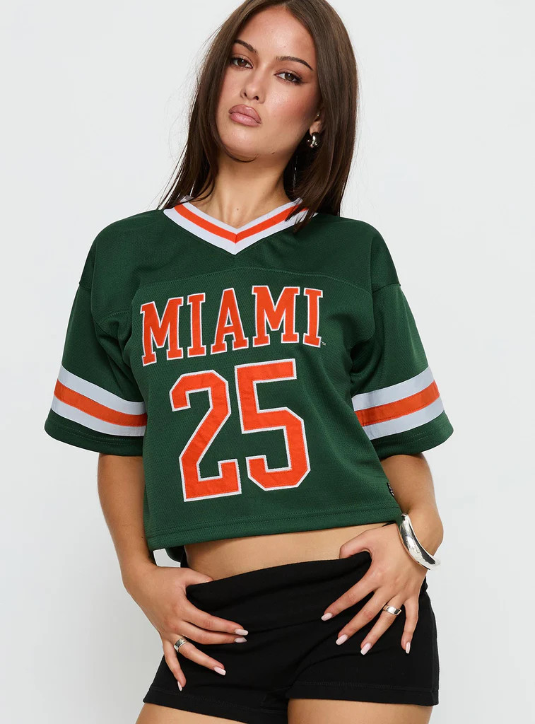 U Miami Cropped Football Jersey Tee Green | Princess Polly US