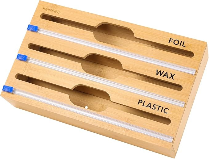 3 in 1 Wrap Dispenser with Cutter and Labels, Plastic Wrap, Aluminum Foil and Wax Paper Dispenser... | Amazon (US)