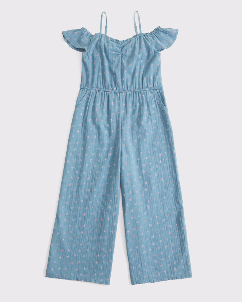 abercrombie kids girls gauzy flutter sleeve jumpsuit in teal floral - size 11/12 | Abercrombie & Fitch (US)