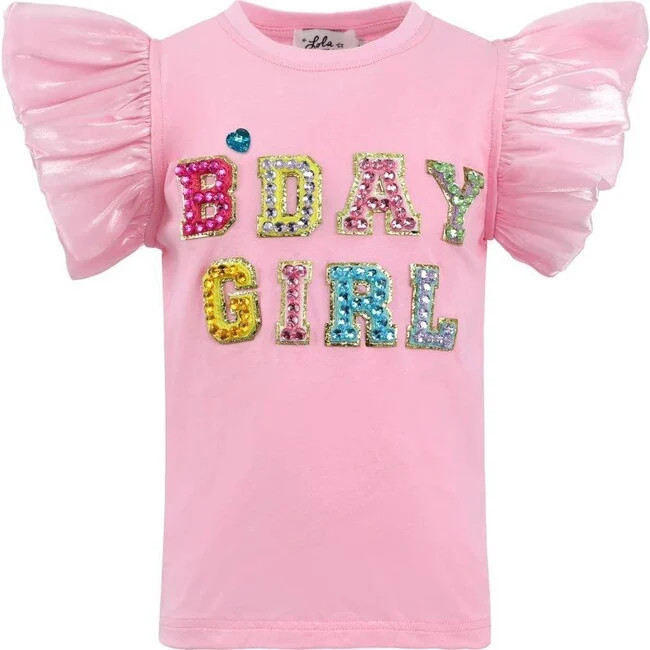 Lola + The Boys | Pink Birthday Girl Gem Ruffle T-Shirt (Multicolor, Size 10Y) | Maisonette | Maisonette