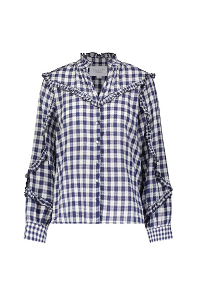 The Long Sleeve Sacha Shirt, in Navy Check | The Avenue