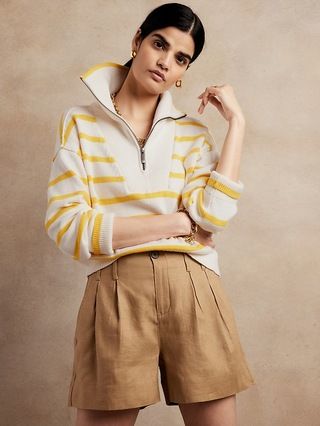 Petite Stripe Oversized Half-Zip Sweater | Banana Republic (US)