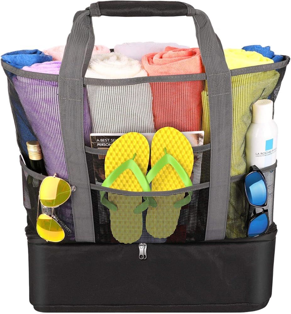 Beach Bag, Mesh Beach Tote Bag with Detachable Cooler Bag, 36L/160LBS Oversized Tote Bag for Beac... | Amazon (US)