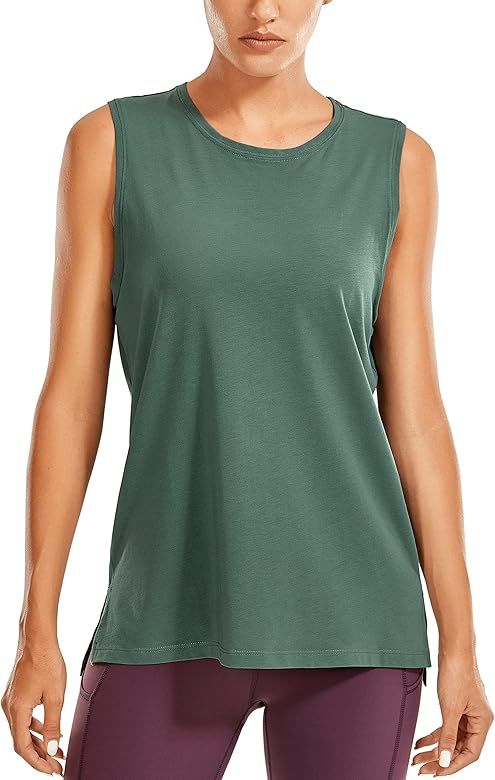 CRZ YOGA Women's Pima Cotton Workout Tank Tops Loose Fit Yoga Sleeveless Shirts Muscle Tank | Amazon (US)