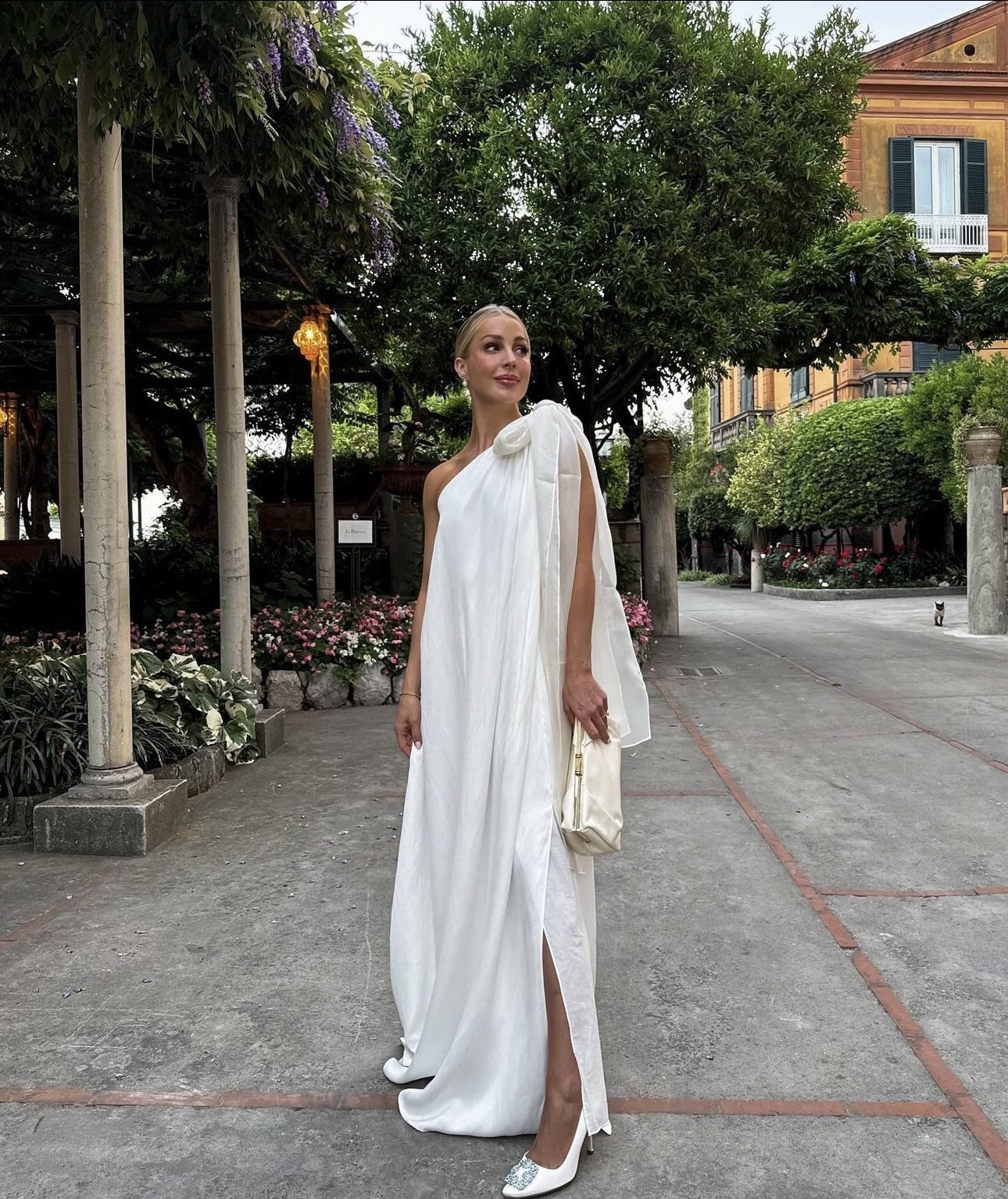 Reiss, Wedding, welcome dinner, white bag, white clutch bag, one shoulder dress, maxi dress, white dress, elegant dress, bridal fashion, white gown, hen do outfit, garden wedding, sophisticated style, timeless elegance, chic celebration

#LTKeurope #LTKwedding #LTKstyletip