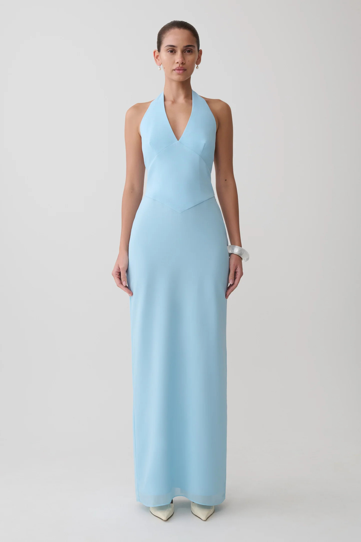 Valentina Chiffon Halter Maxi Dress - Pale Blue | Meshki UK