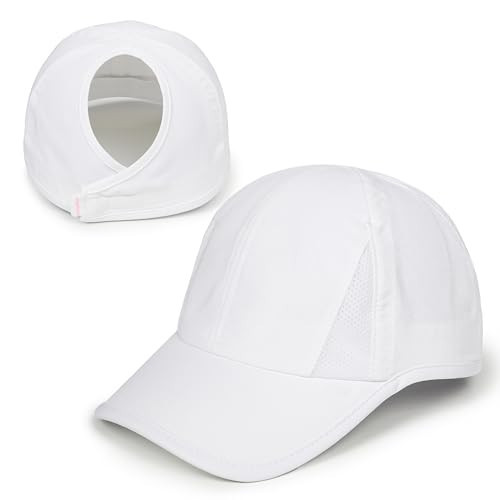 Ponyflo Women's High Ponytail Baseball Cap - Patented Open Back Design - Tangle Free Velcro - Performance Fabrics - White | Amazon (US)