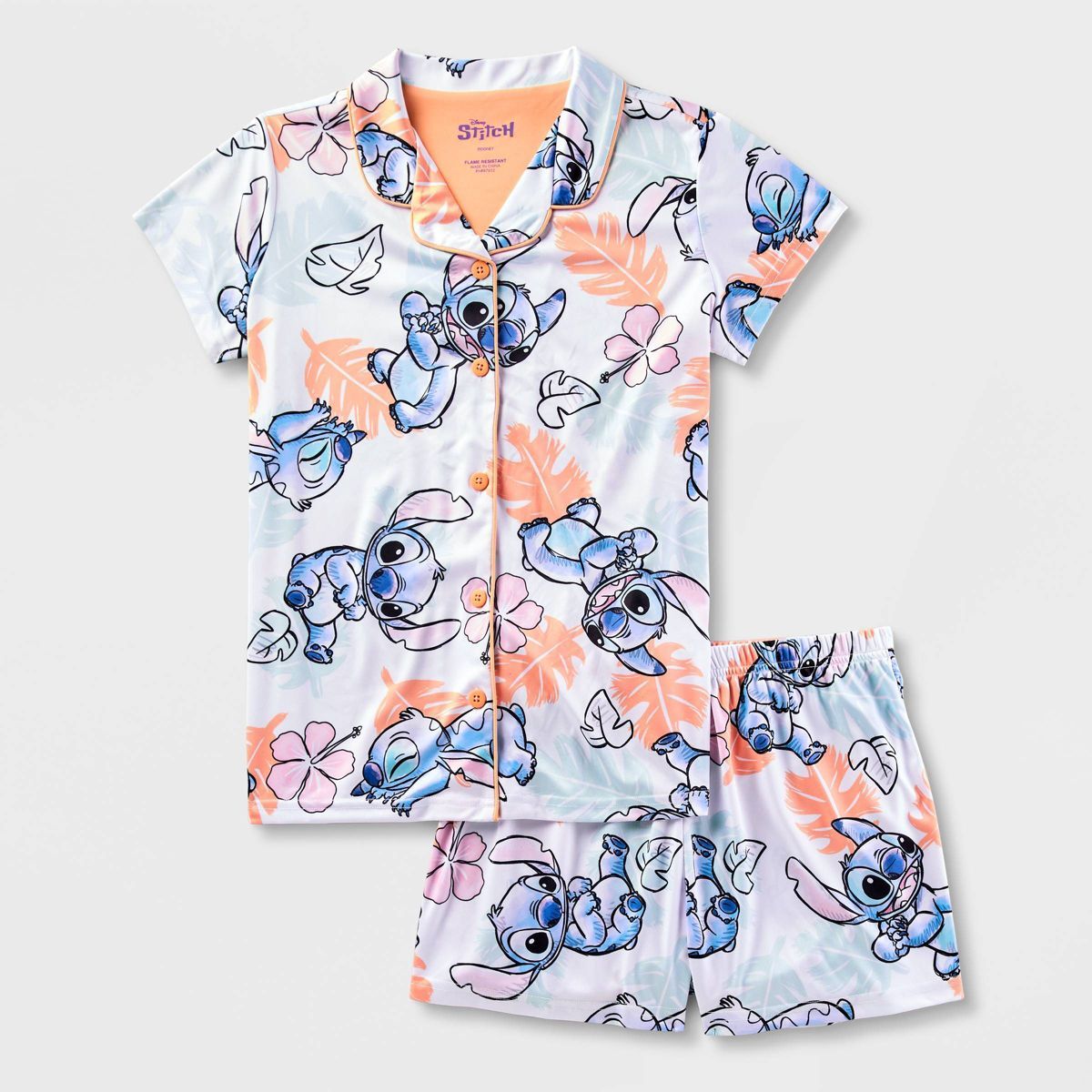 Girls' Lilo & Stitch Coat Pajama Set - White XS | Target