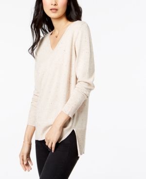 Maison Jules Cotton V-Neck Tunic Sweater, Created for Macy's | Macys (US)
