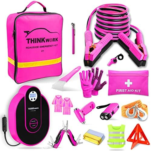 THINKWORK Car Emergency Kit for Teen Girl and Lady's Gifts, Pink Emergency Roadside Assistance ki... | Amazon (CA)