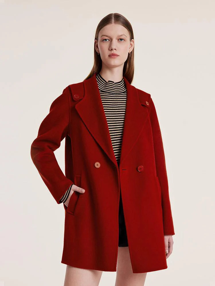 Tencel Wool Double-Faced Lapel Women Coat | GOELIA