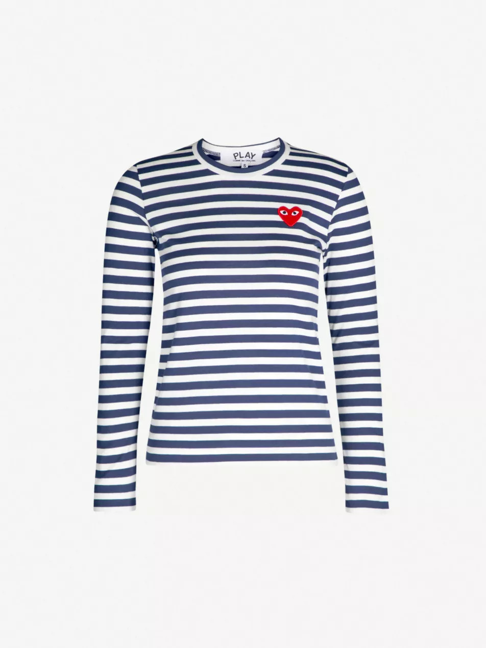 Heart-embroidered striped cotton-jersey top | Selfridges