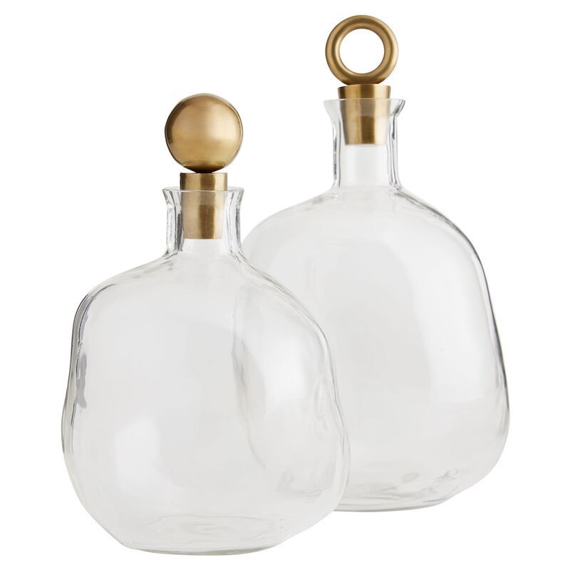S/2 Frances decanter, Antiqued Gold/Clear | One Kings Lane