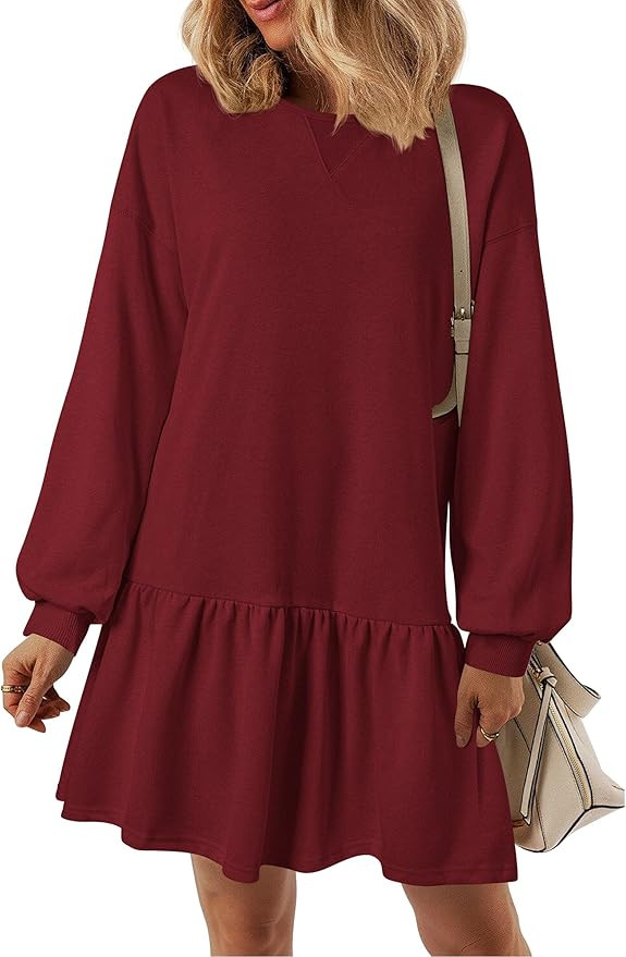 PRETTYGARDEN Sweatshirt Dress Patchwork Babydoll Mini Dresses | Amazon (US)