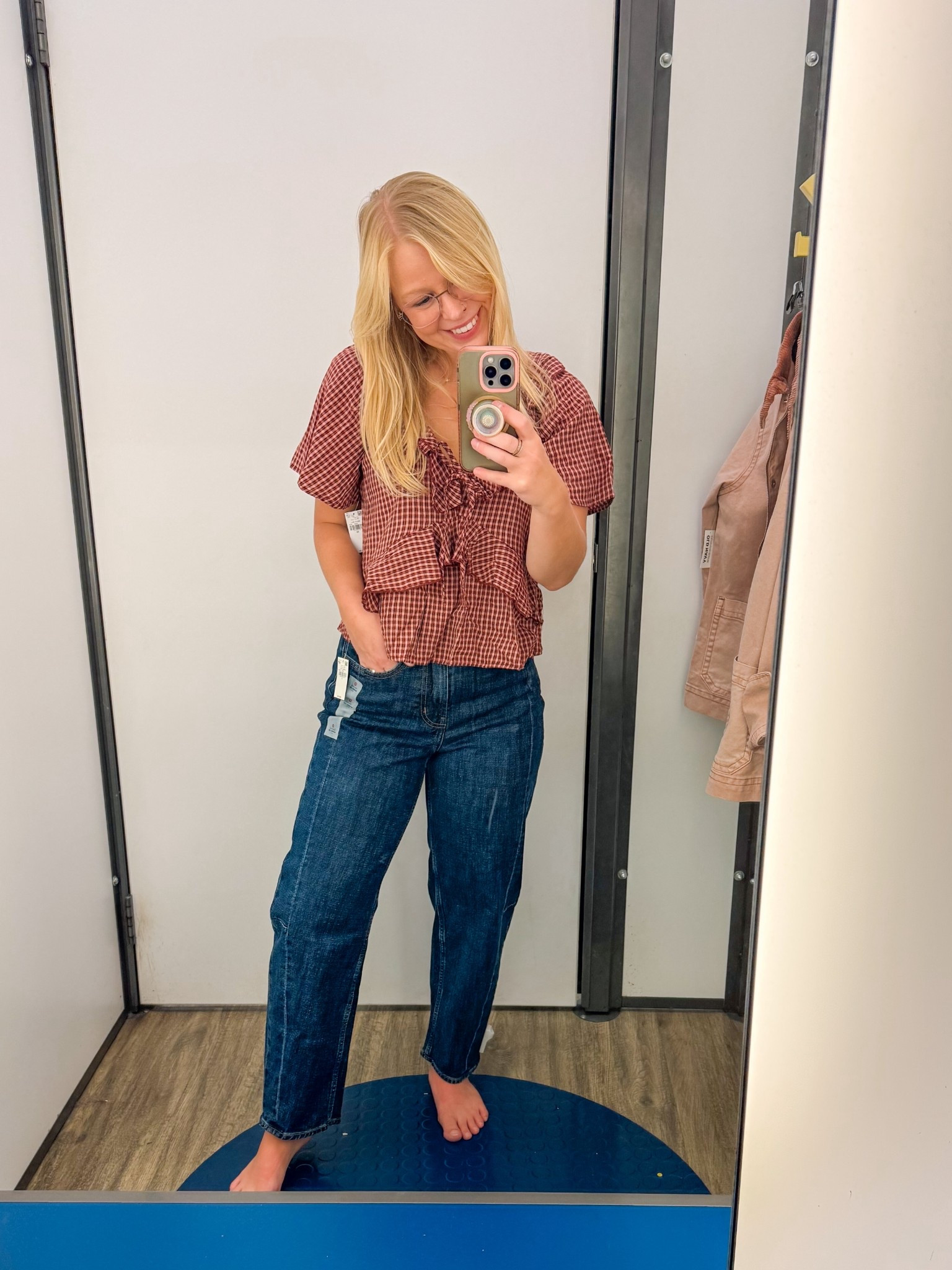 Old Navy Barrel Jeans + Pink Plaid 😍 

#LTKFindsUnder50 #LTKSaleAlert #LTKFindsUnder100