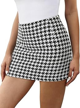 onlypuff Fall Plaid Skirts for Women High Waist Bodycon Mini Skirt Ladies Above The Knee Dress Fa... | Amazon (US)