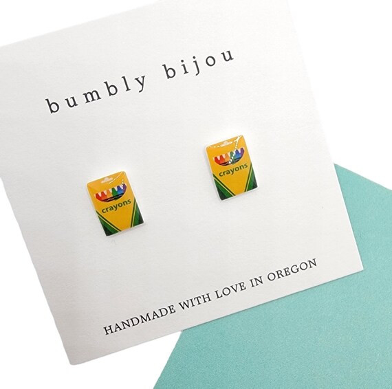 CRAYON BOX Earrings / Hypoallergenic Titanium Studs / Teacher Appreciation Gift Back-to-School Ki... | Etsy (US)