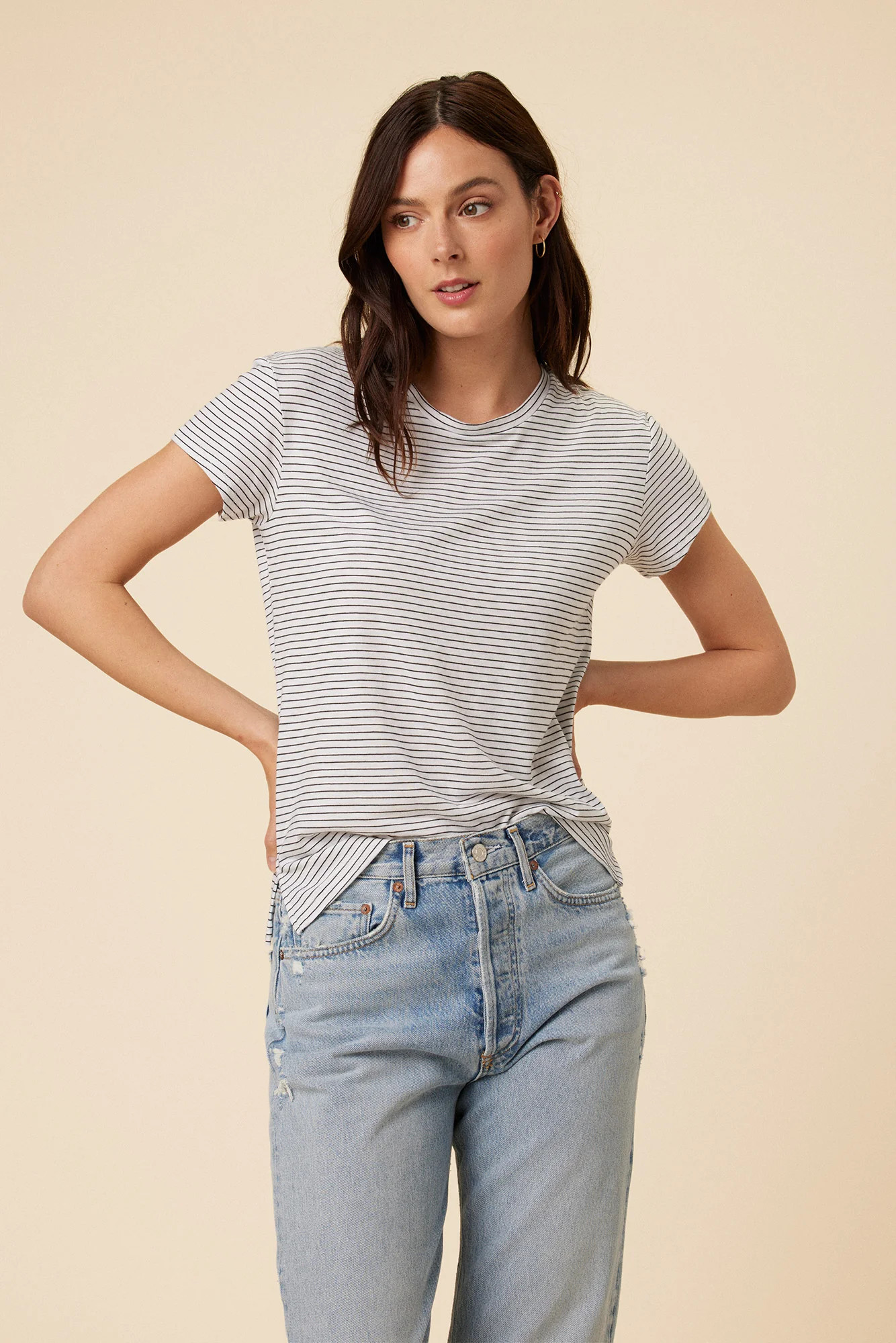 Leif Tencel Slub Tee - Gigi White Stripe | Amour Vert