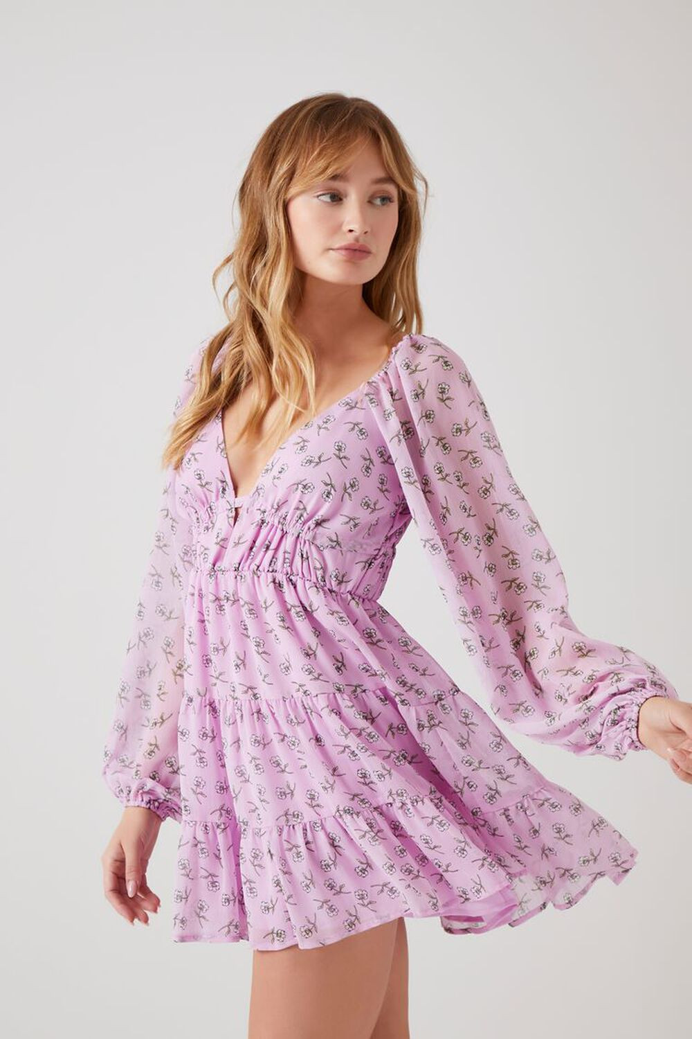 Floral Plunging Tiered Babydoll Dress | Forever 21 (US)