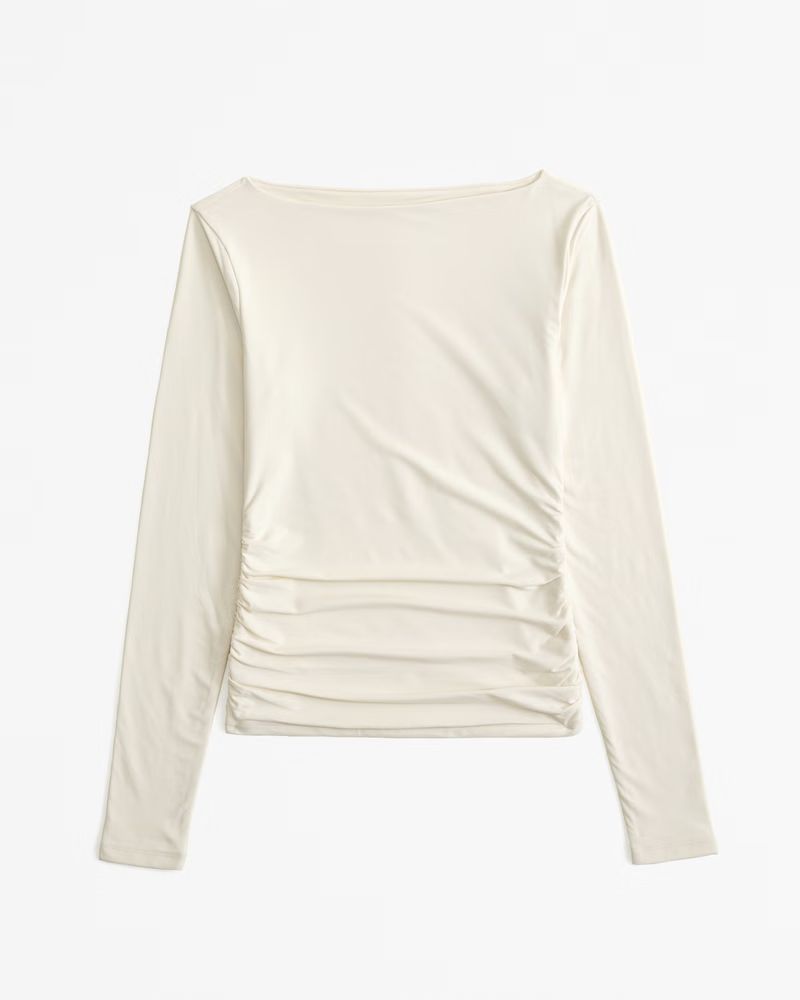 Soft Matte Long-Sleeve Ruched Slash Top | Abercrombie & Fitch (US)