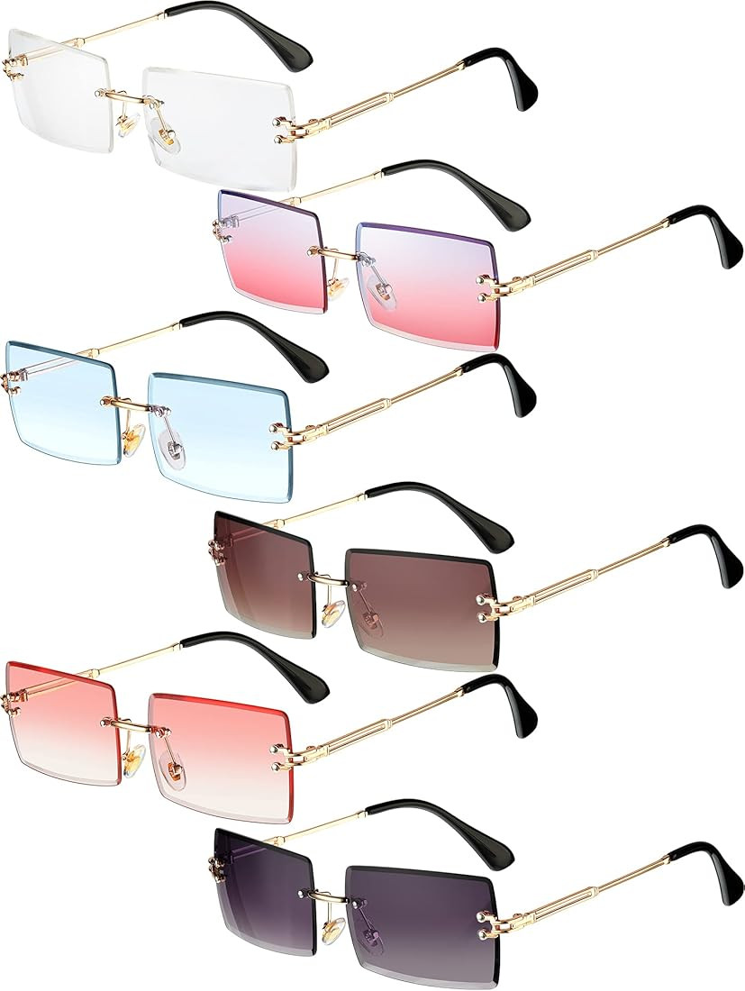 Weewooday 6 Pairs Rimless Rectangle Sunglasses Chic Frameless Square Glasses Candy Color Unisex G... | Amazon (US)