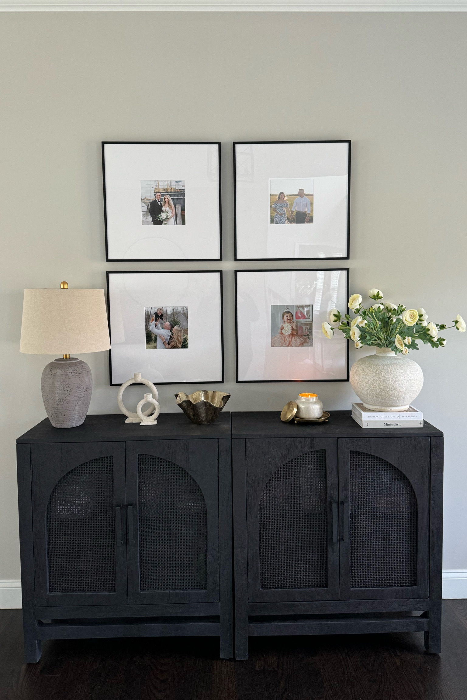 I generally keep my styling pretty simple. Here is what I used here…
•Custom frames from @frameiteasy … I love having family photos all over the house 
• Amazon lamp (under $100) with a warm light bulb for the best cozy lighting at night
•A large round vase + affordable Amazon stems. I went with this rounded shape so it wasn’t the exact shape of the lamp 
•Coffee table books for added height
•Clear bins for alll the organization because it keeps me sane 🙃

I am unable to link my exact cabinet here, but it’s from kirklands. I will link some similar options, both affordable and splurges. If you want the exact link to mine, let me know on IG!

#LTKhome #LTKfindsunder100 #LTKfindsunder50