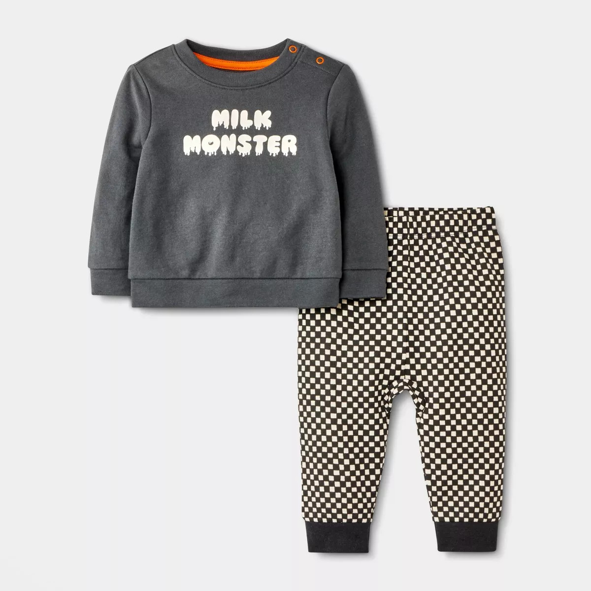 Baby Halloween Checkered Milk Monster French Terry Sweatshirt & Jogger Pants Set - Cat & Jack™ ... | Target