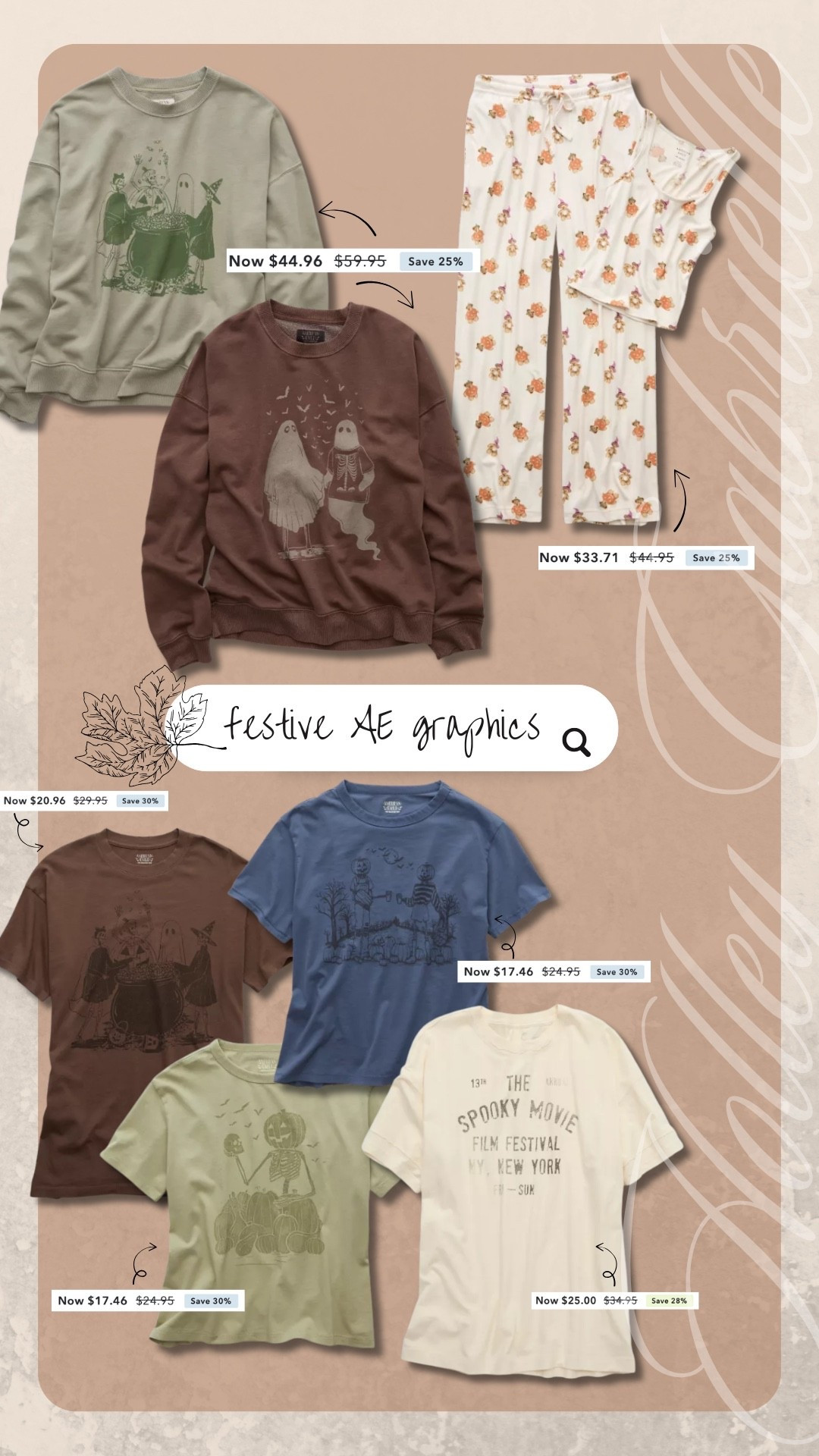 Spooky / festive seasonal graphics on sale from American Eagle / Aerie right now🍂🎃👻 

I do a M in their oversized tees, S in the fitted tees & pj set, & L in their crewnecks! A variety I know 😂

On sale / fall inspo / ootd / comfy / cute fall graphics / Holley Gabrielle 

#LTKFallSale #LTKFindsUnder50 #LTKSeasonal