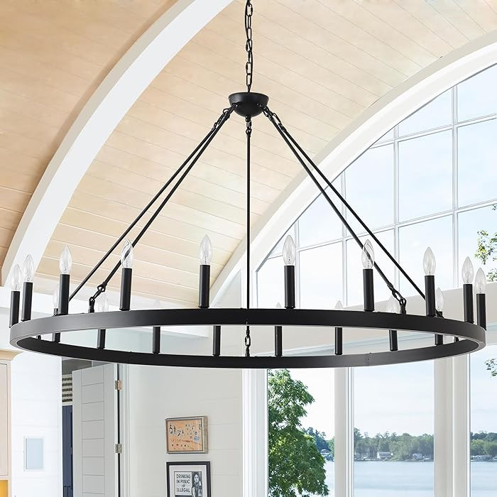 53 Inch Black Extra Large Wagon Wheel Chandelier, 20-Lights Farmhouse Industrial Round High Ceili... | Amazon (US)