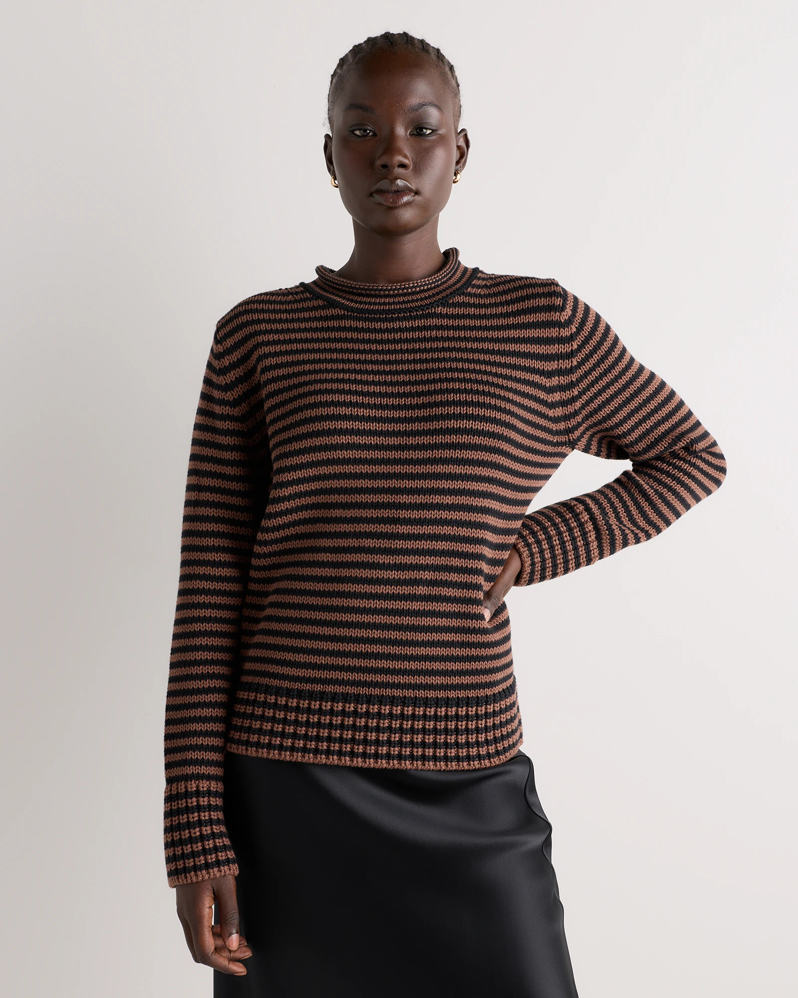 Quince | Women's Roll Neck Sweater in Navy, Size Medium, Organic Cotton | Quince