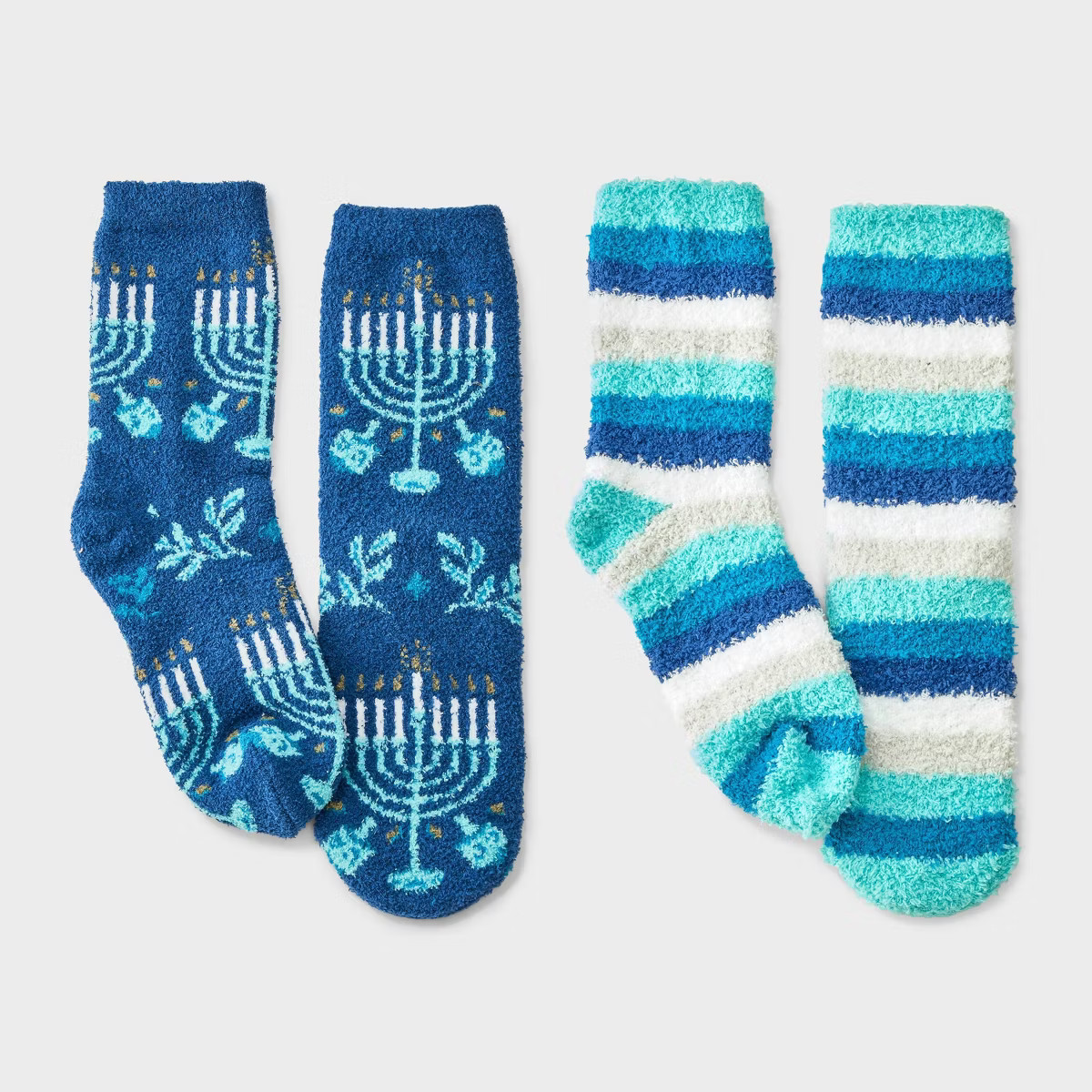 Kids' 2pk Hanukkah Menorah Cozy Crew Socks with Gift Card Holder - Wondershop™ Navy Blue XS/S | Target